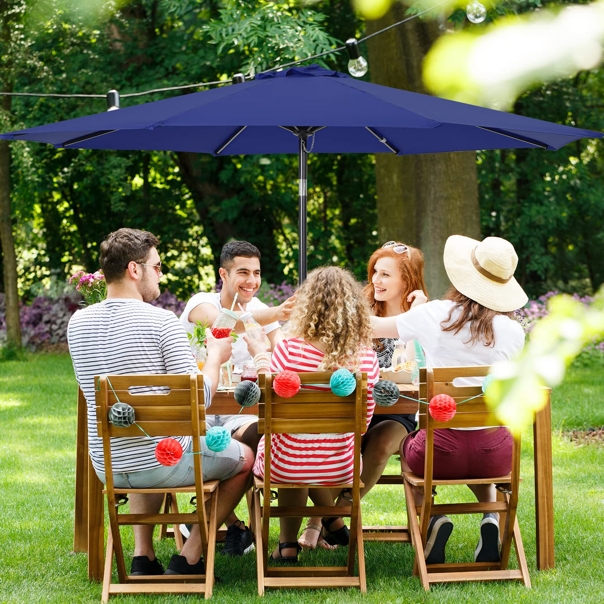 9FT Patio Umbrellas, Outdoor Patio Table Umbrella with Tilt Adjustment and Crank Lift System for Ourdoor Patio, Lawn, Backyard, Pool, Market, Navy Blue