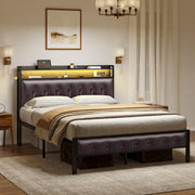 Bed Frame Full Size with Storage Headboard Platform Bed Frame with 2 Charging