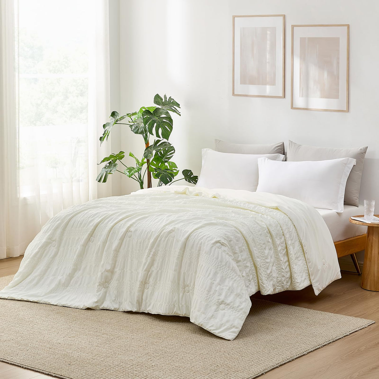 Seersucker Cooling Comforter Queen Size, Q-Max 0.6 Reversible Lightweight Cooling