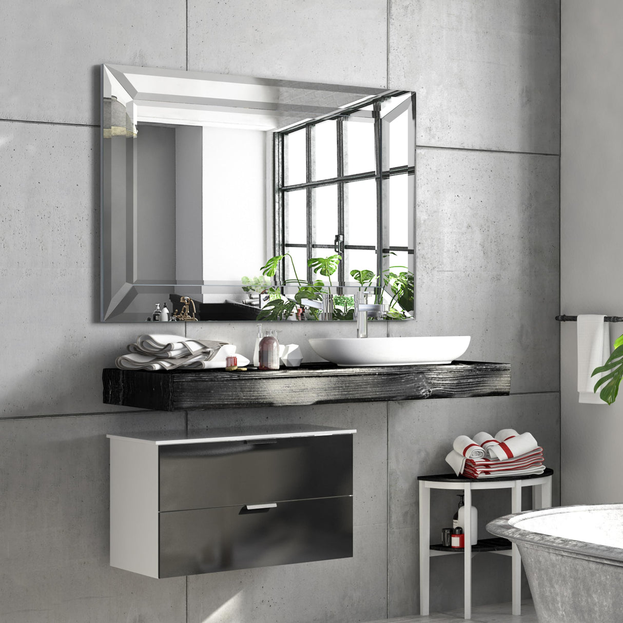 Diamond Silver Glass Framed Wall Mirror, 30"x40" Mirror