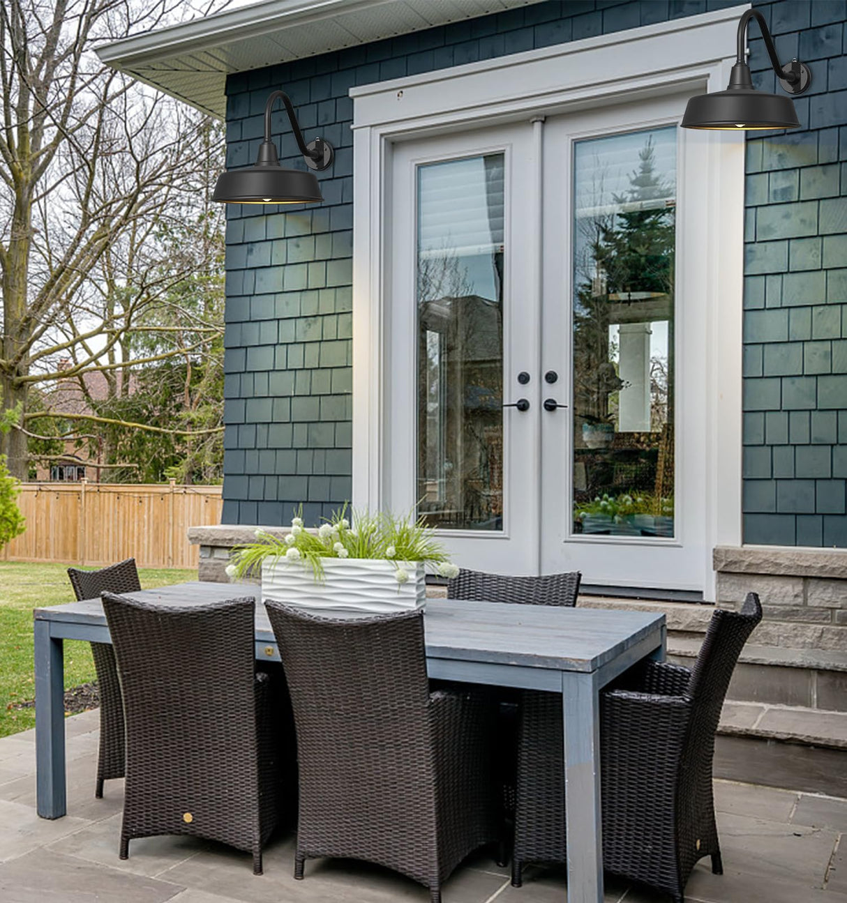 18 Inch Large Dusk to Dawn Outdoor Gooseneck Barn Lights, Classic Black Farmhouse