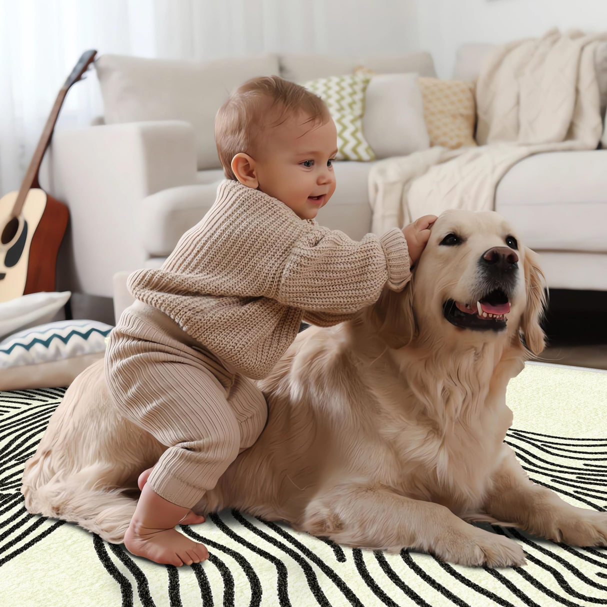 SunNewt 8x10 Rug Modern Abstract Area Rug Contemporary Striped Living Room Rug Stain Resistant Washable Rug Non-Shedding Bedroom Rug Non-Slip Low-Pile Floor Carpet for Dining Room Kitchen Home Office