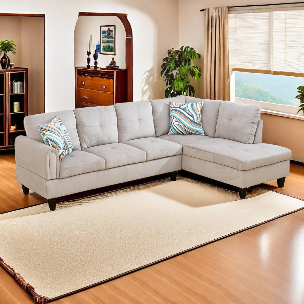 Sofas & Couches, Right Chaise, Grey White-Corduroy