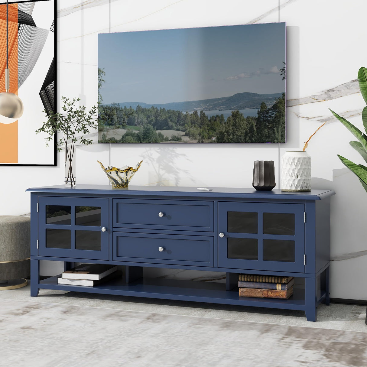 Farmhouse TV Stand for TVs up to 60" - Cottage Wood Entertainment Center