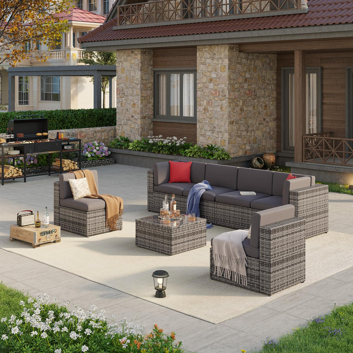 Patio Furniture Sets, 7 Pcs Outdoor Sectional Sofa with Coffee Table