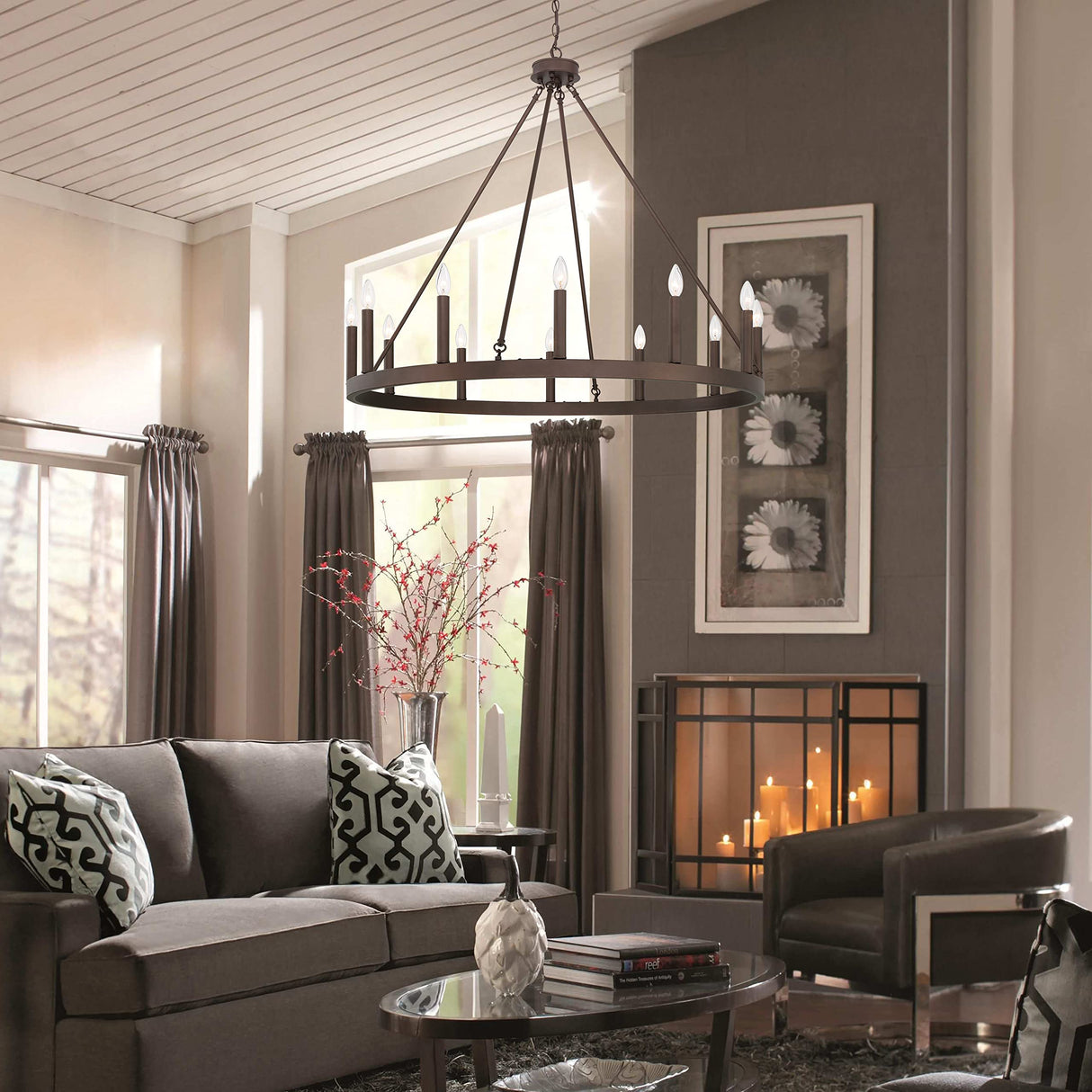 12 Lights Wagon Wheel Chandelier Lighting Farmhouse Candle Ceiling Light Fixtures