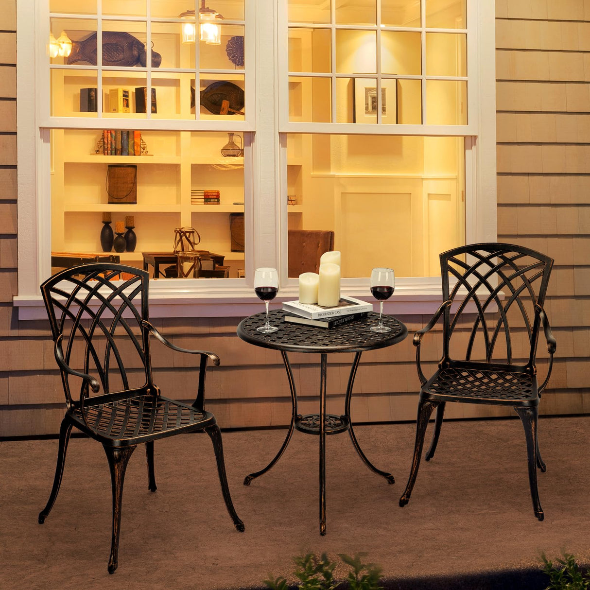 3 Piece Patio Bistro Set,Cast Aluminum Bistro Table and Chairs Set,Bistro Set