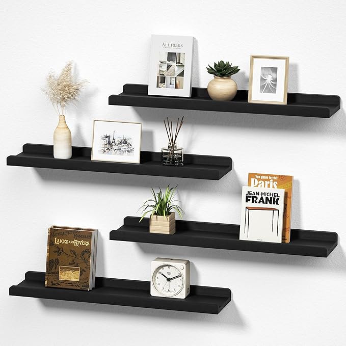 White Floating Shelves for Wall Set of 4, Wood Wall Shelves with Lip