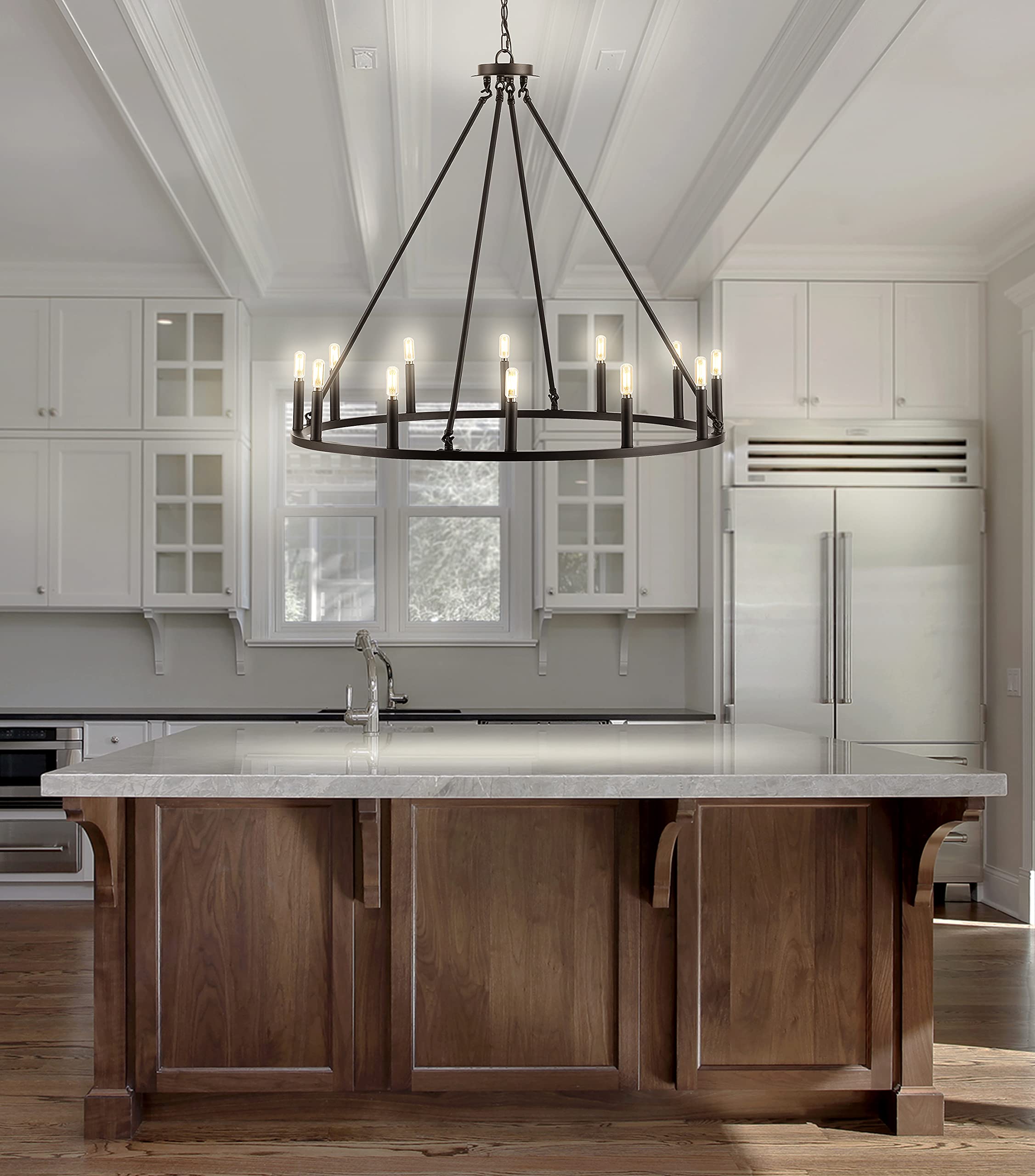 JYL7497A 36" 12-Light Gio Iron Farmhouse Classic Industrial Ring LED Chandelier