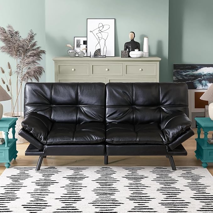 Futon Sofa Bed, Grey Linen Memory Foam Futon Sleeper Sofa