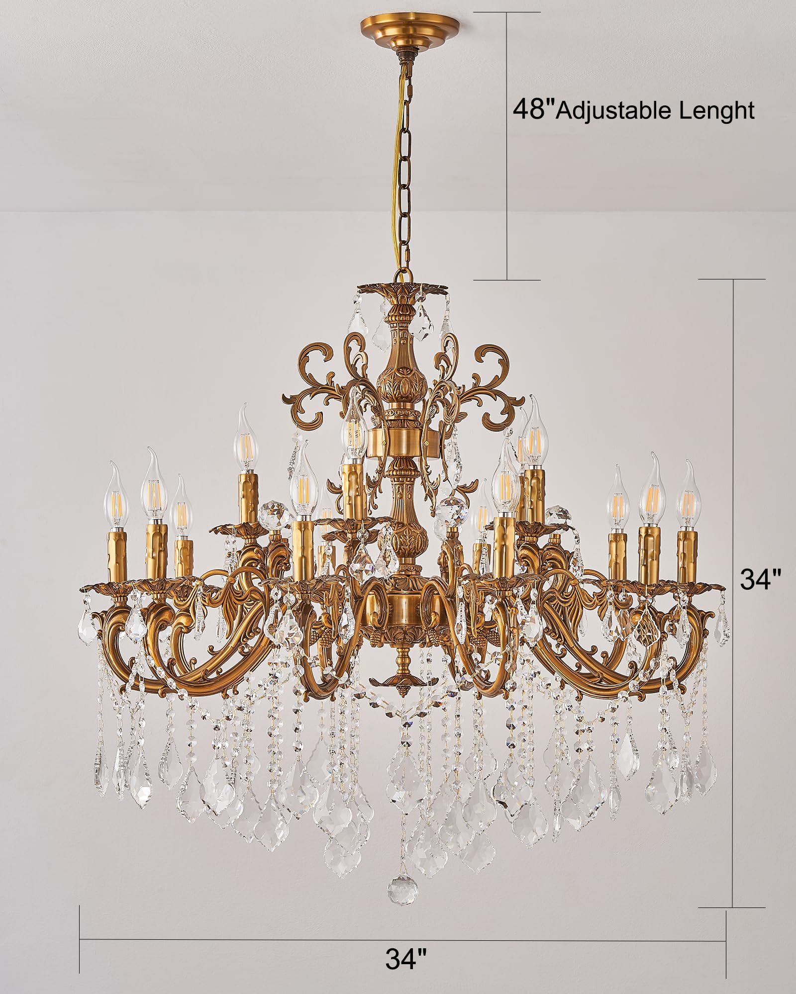 15 Light Classic Vintage Crystal Candle Chandeliers for Living Room Dining Room Foyer