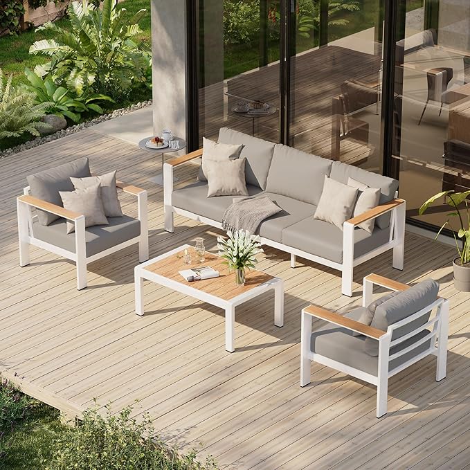 Aluminum Outdoor Patio Furniture Set with Coffee Table, 4 Piece Patio Conversation Sets