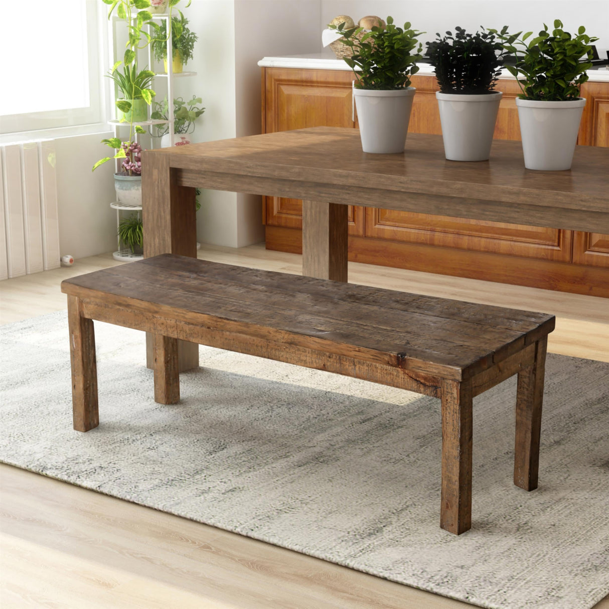 America Farmhouse Liston Wood Dining Bench in Rustic Brown Pine
