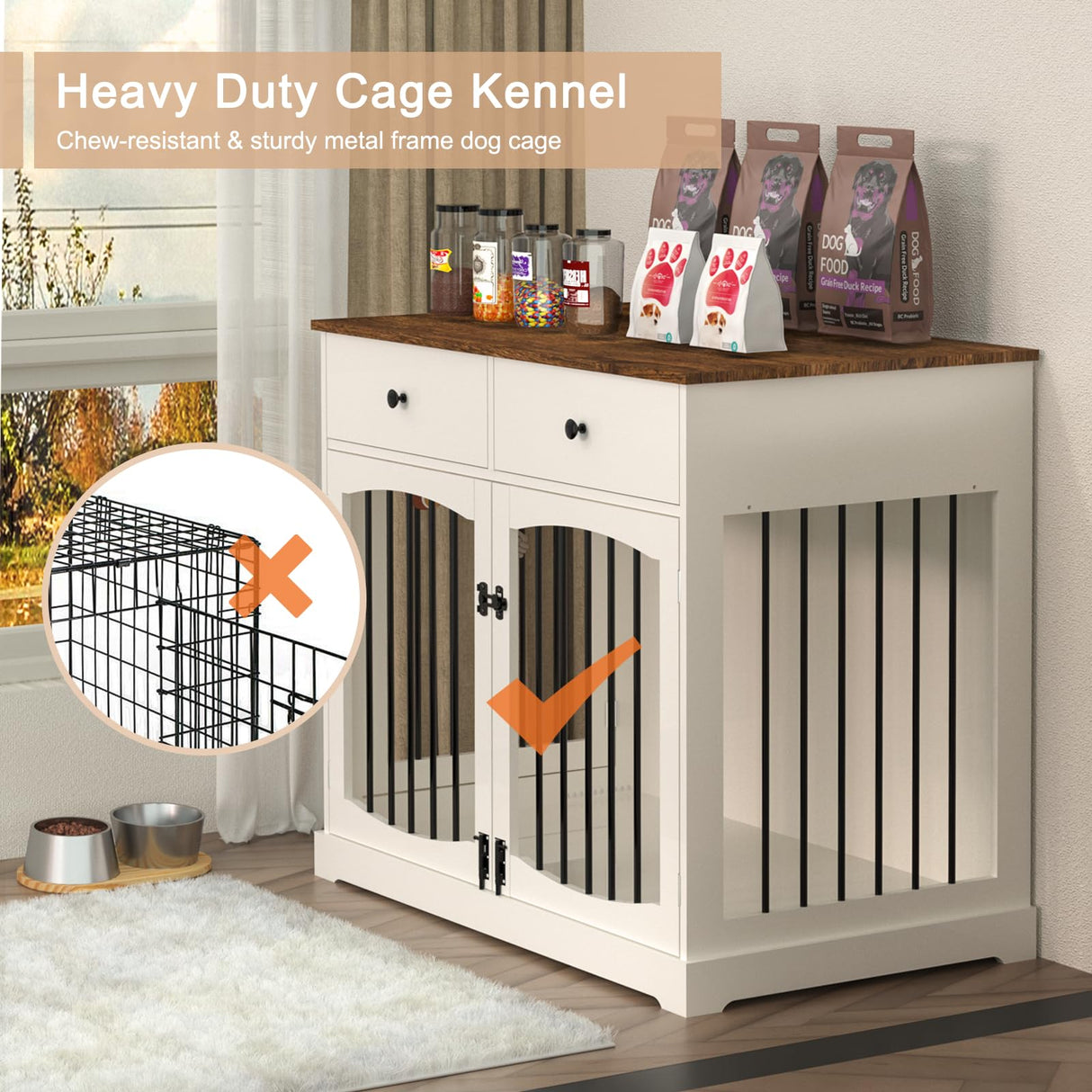 40 Inch Dog Crate Furniture with Drawers - Farmhouse End Table