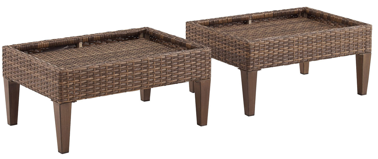 Capella 2-Piece Wicker Outdoor Ottoman Foot Rest for Patio, Deck, Porch, Creme