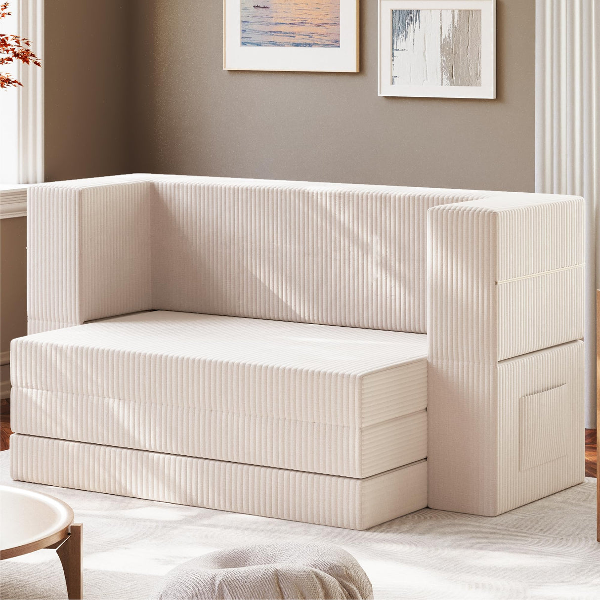 Folding Sofa Bed, 3-in-1 Convertible Sleeper Sofa Bed with Armrest