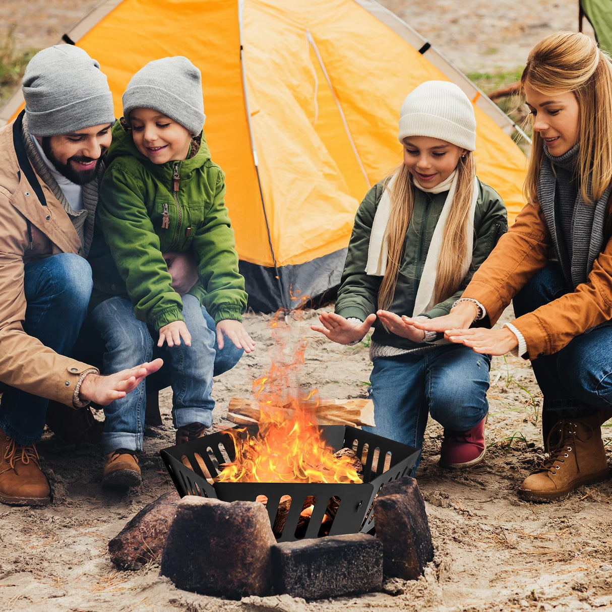 24-inch Fire Pit, Outdoor Portable Wood-Burning Fire Pit Log Stove Fireplace for Camping