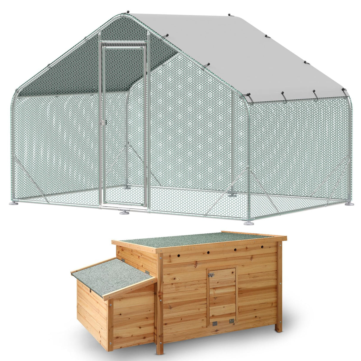 10x6FT Metal Chicken Coop with Hen House, Walk-in Poultry Cage Chicken Runs