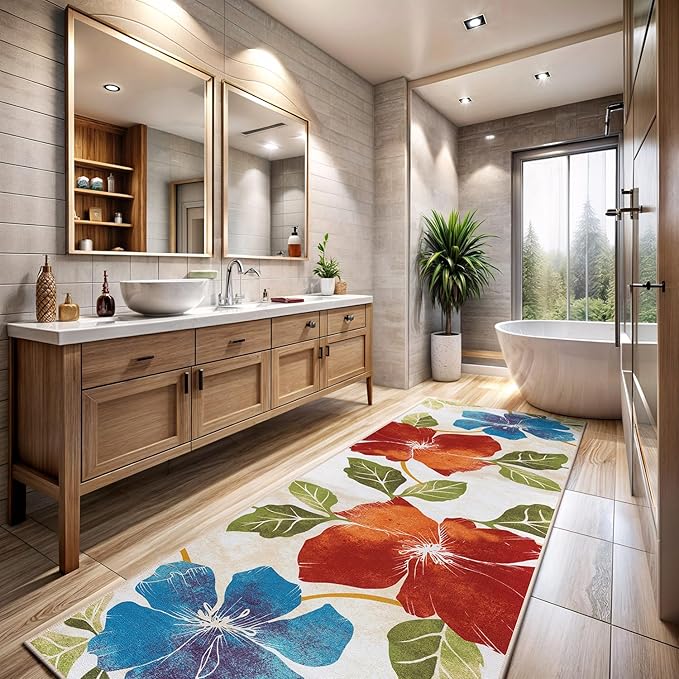 Solana Modern Floral 7'10" x 10'3" Area Rugs Non-Skid (Non-Slip) Rubber Backing Blue