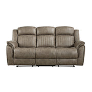 RelaxHaven Sandy Brown Manual Reclining Sofa – Microfiber, Pull-Tab Control