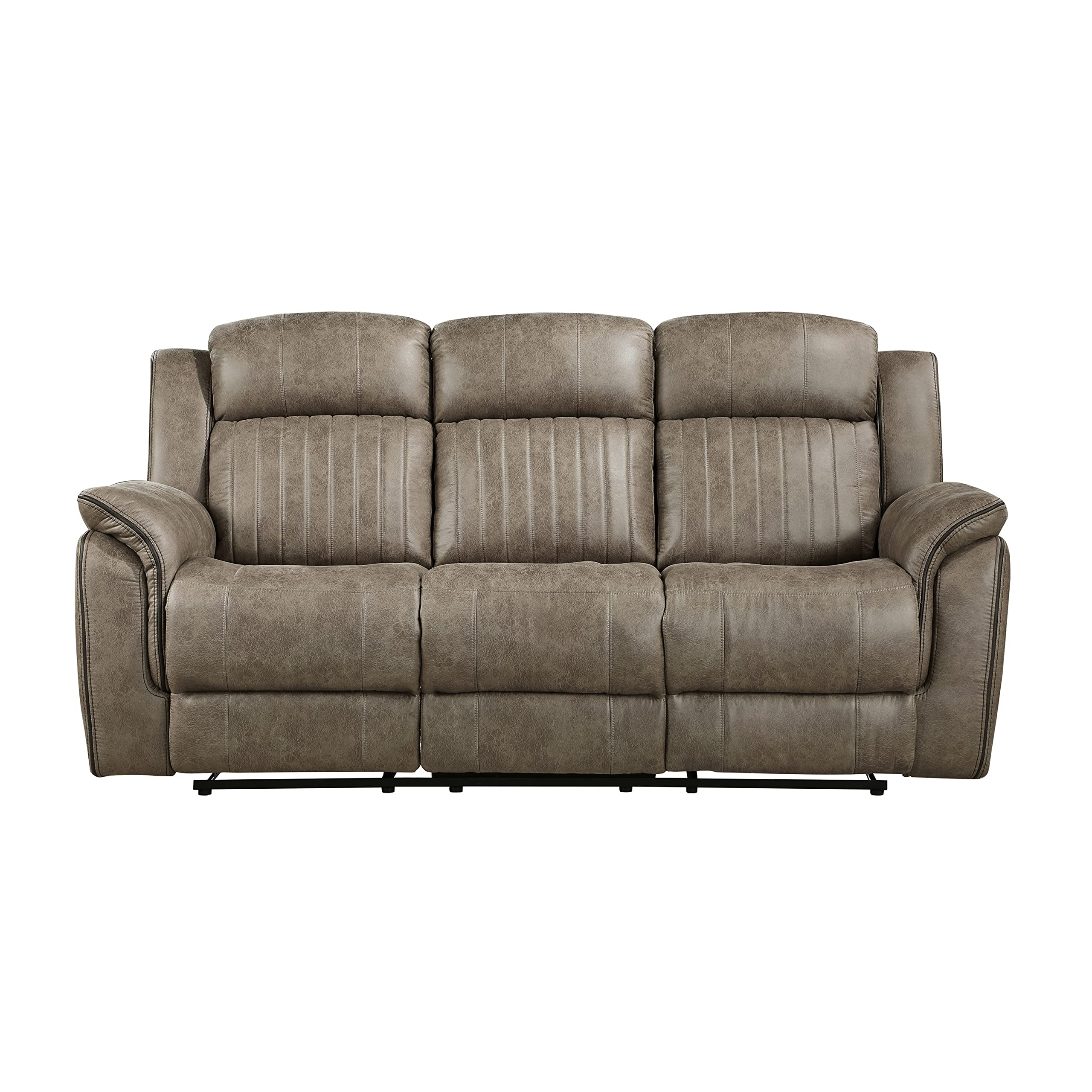 RelaxHaven Sandy Brown Manual Reclining Sofa – Microfiber, Pull-Tab Control