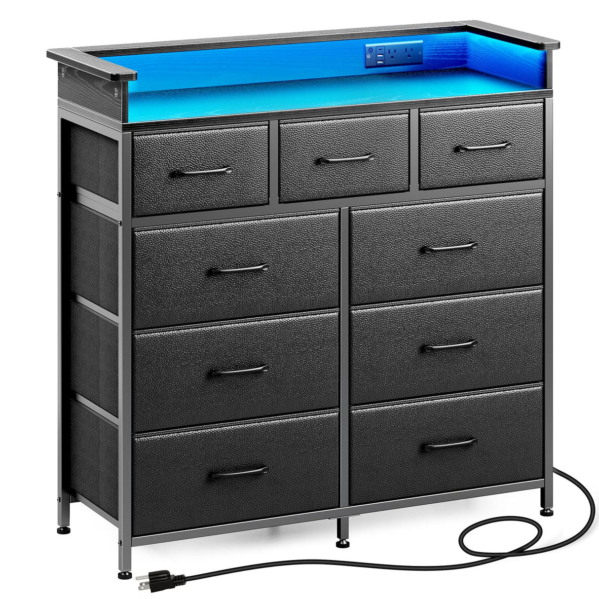 Dresser with LED Lights and Power Outlets, Tall Dresser for Bedroom