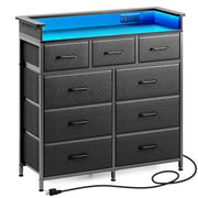 Dresser with LED Lights and Power Outlets, Tall Dresser for Bedroom