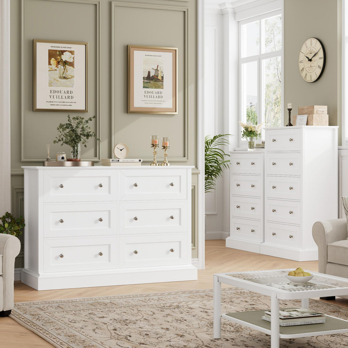 Modern 6 Drawer Double Dresser, White Dresser Wood Dresser