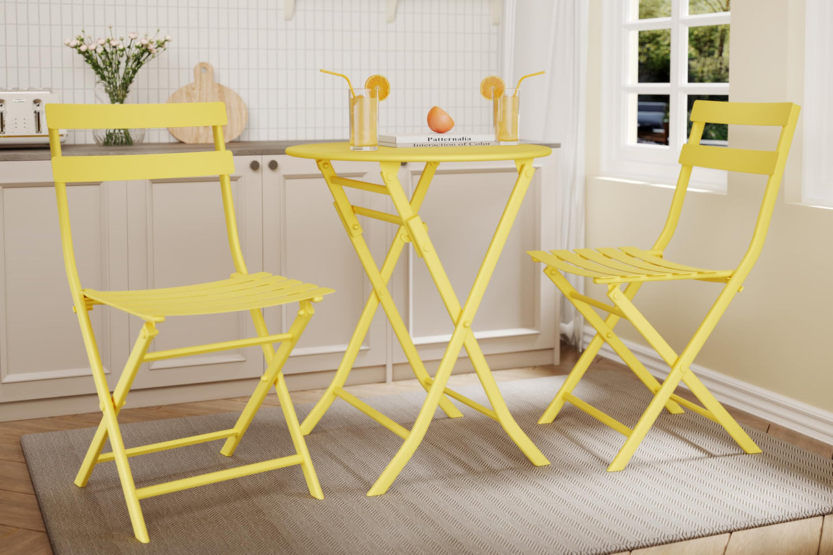 3-Piece Folding Bistro Set - Outdoor Patio Table and Chairs for Small Spaces