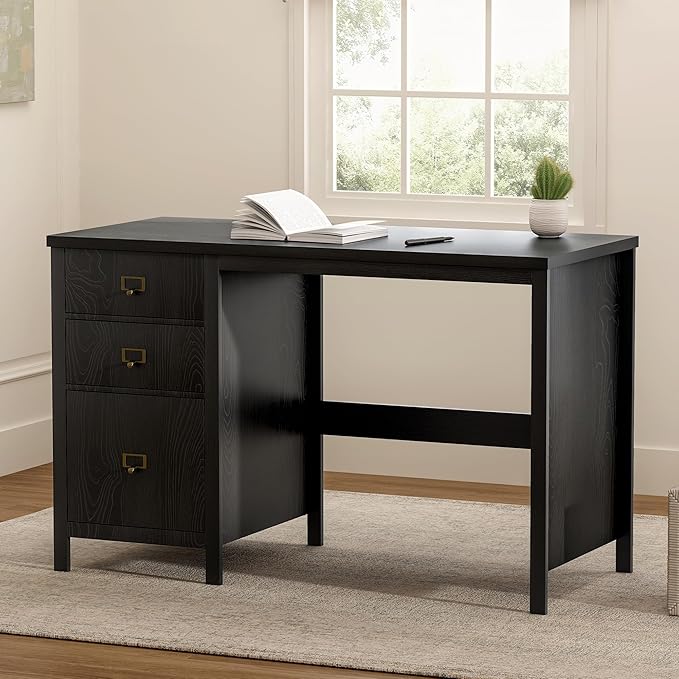 Modern Executive Desk with Drawers, Wood Home Office Desk with File Drawer