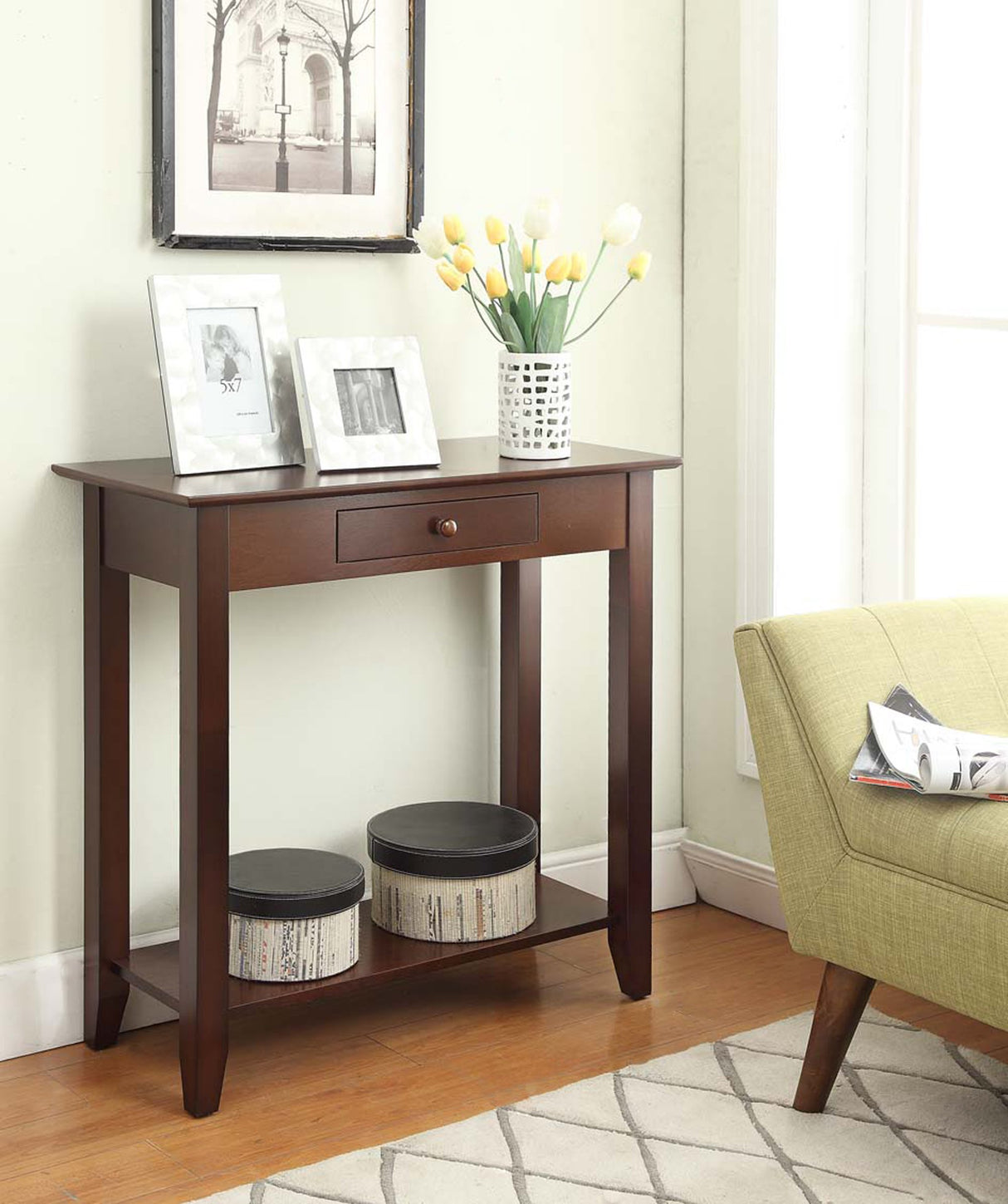American Heritage 1 Drawer Hall Table with Shelf, Espresso