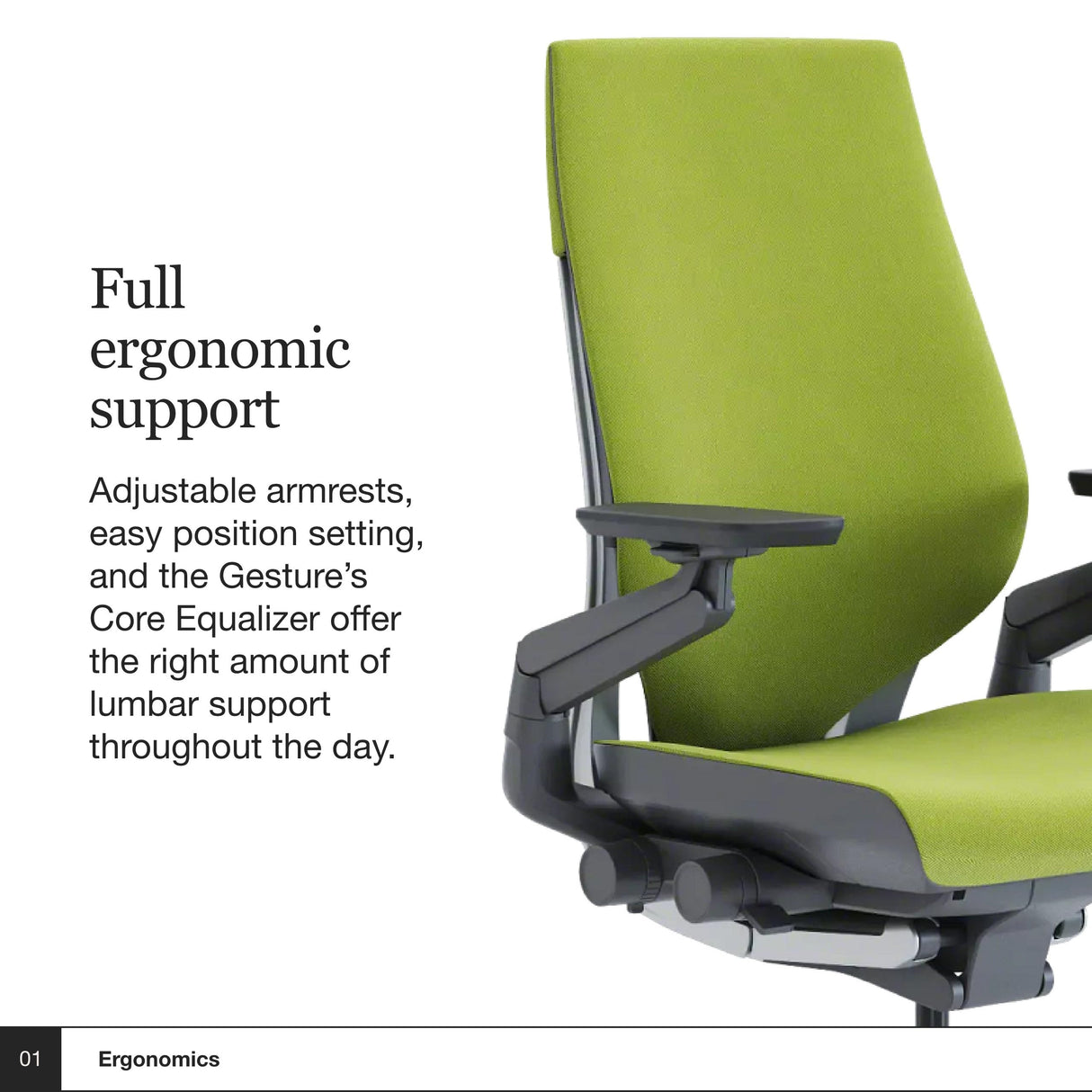 Steelcase Gesture Office Chair - Ergonomic Work Chair with Wheels for Carpet - Comfortable Office Chair - Intuitive-to-Adjust Chairs for Desk - 360-Degree Arms - Wasabi Green Fabric