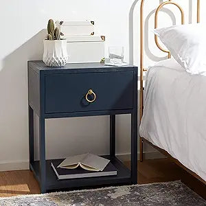 Home Collection Yudi Navy and Gold 1-Drawer Nightstand