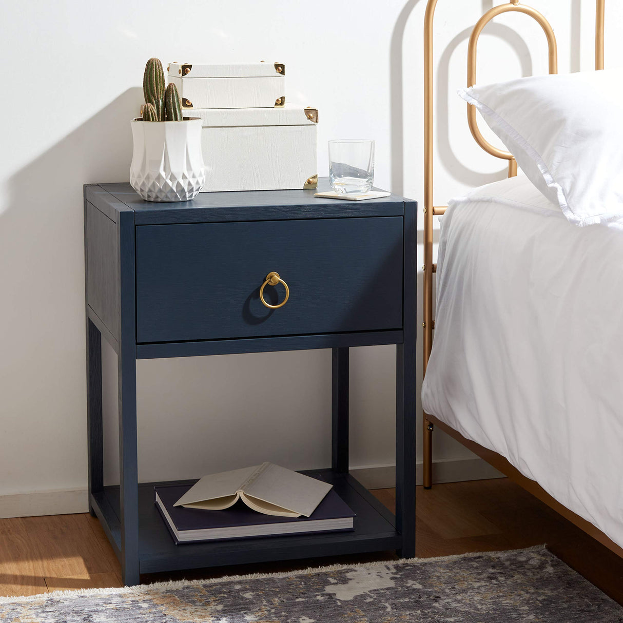 Home Collection Yudi Navy and Gold 1-Drawer Nightstand