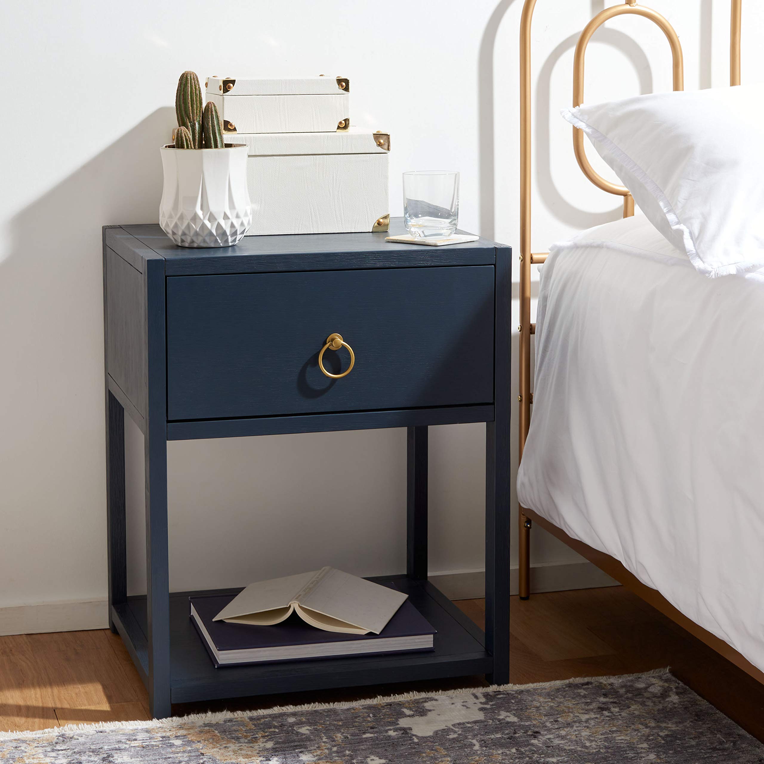 Home Collection Yudi Navy and Gold 1-Drawer Nightstand