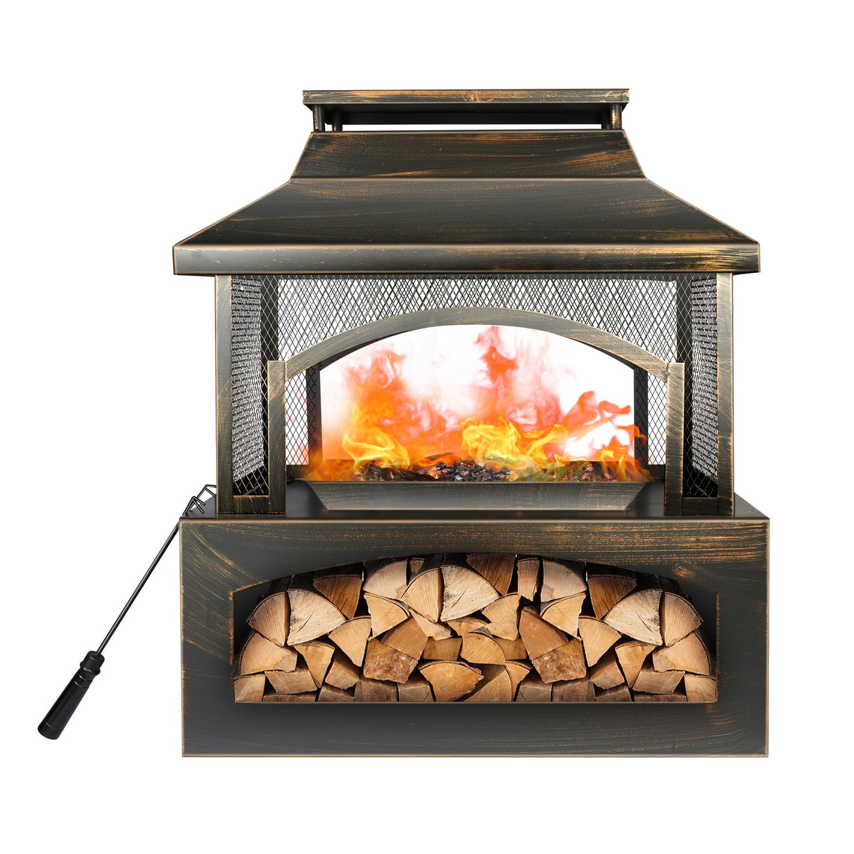 37" Fire Pits with Wood Storage for Outside, Large Wood Burning Outdoor Fireplace