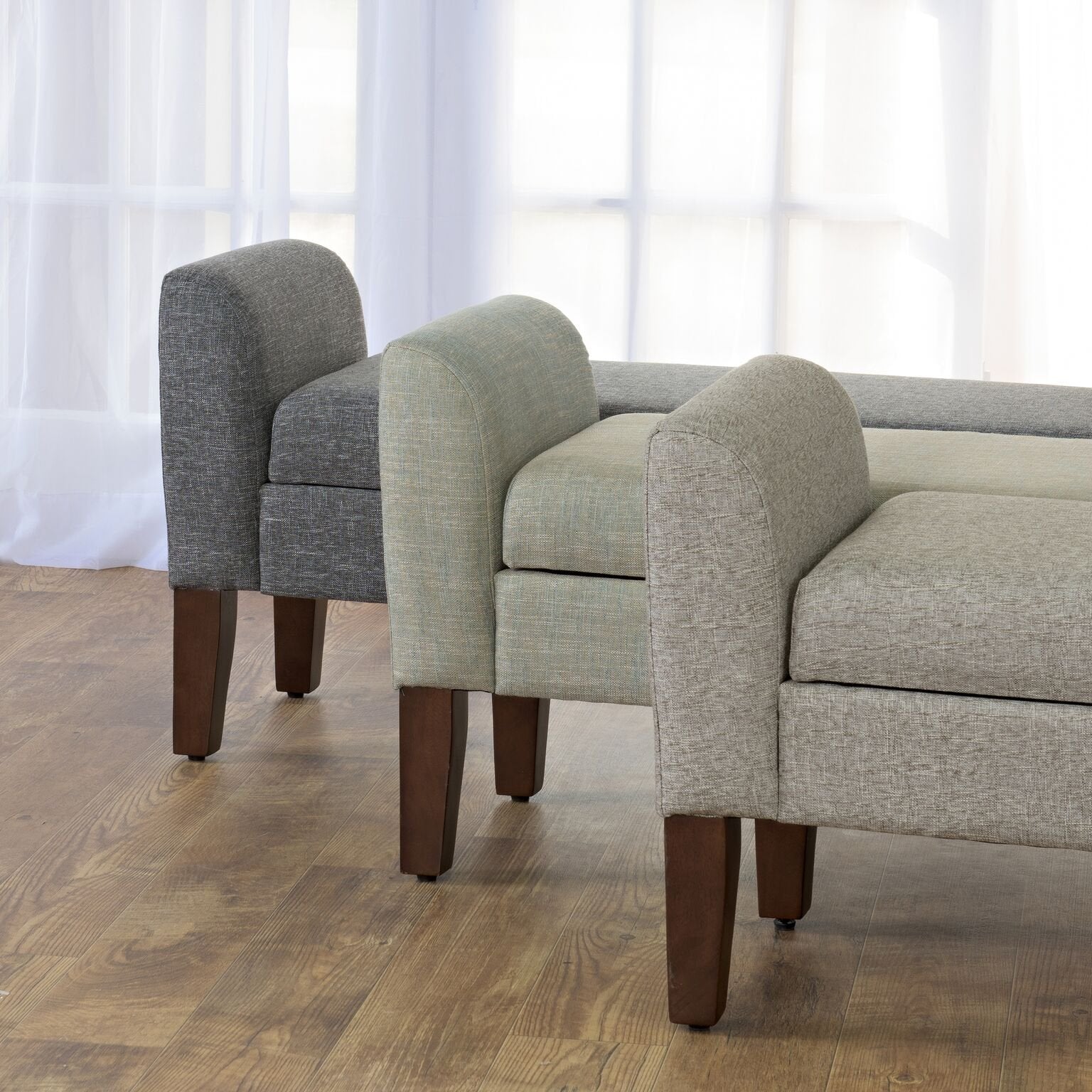 Tara Upholstered Storage Settee Bench with Hinged Lid, Dark Grey