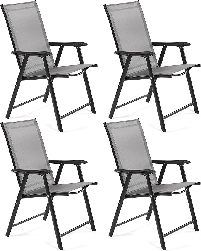 Patio Dining Chairs Set of 4 with Armrests, Outdoor Folding Chairs with Metal Frame