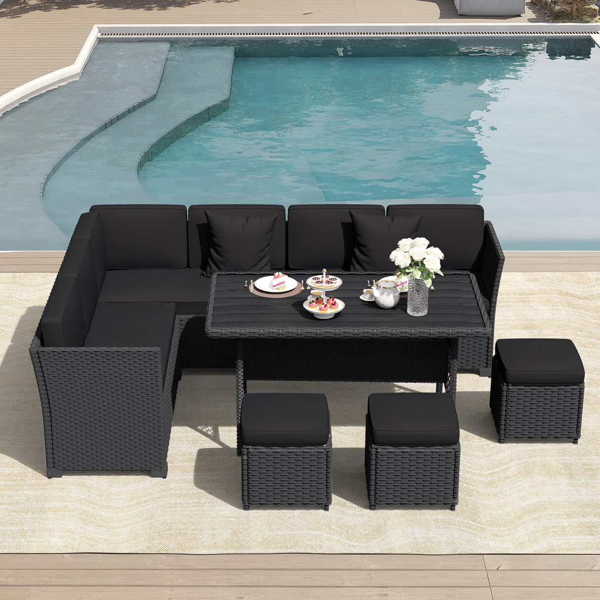 Patio Furniture Set, 7 Pieces Outdoor Dining Sets (Black-Black, B-7 Pieces)