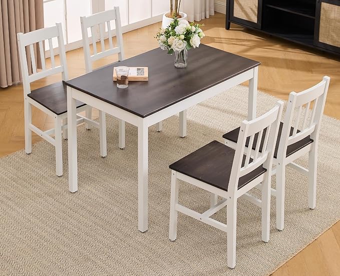 Set for 4 Farmhouse Dining Table and Chairs Set Wooden Rectangle Dinette Set of 5 for Small Space