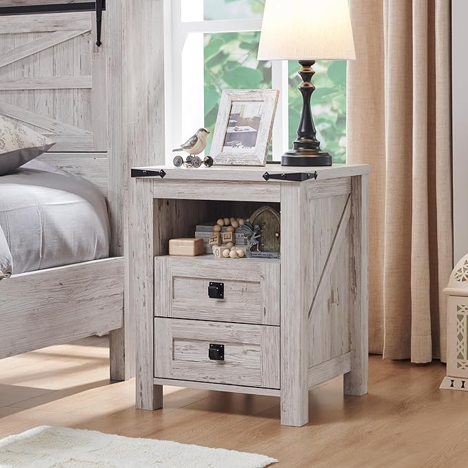Farmhouse Nightstand with Charging Station