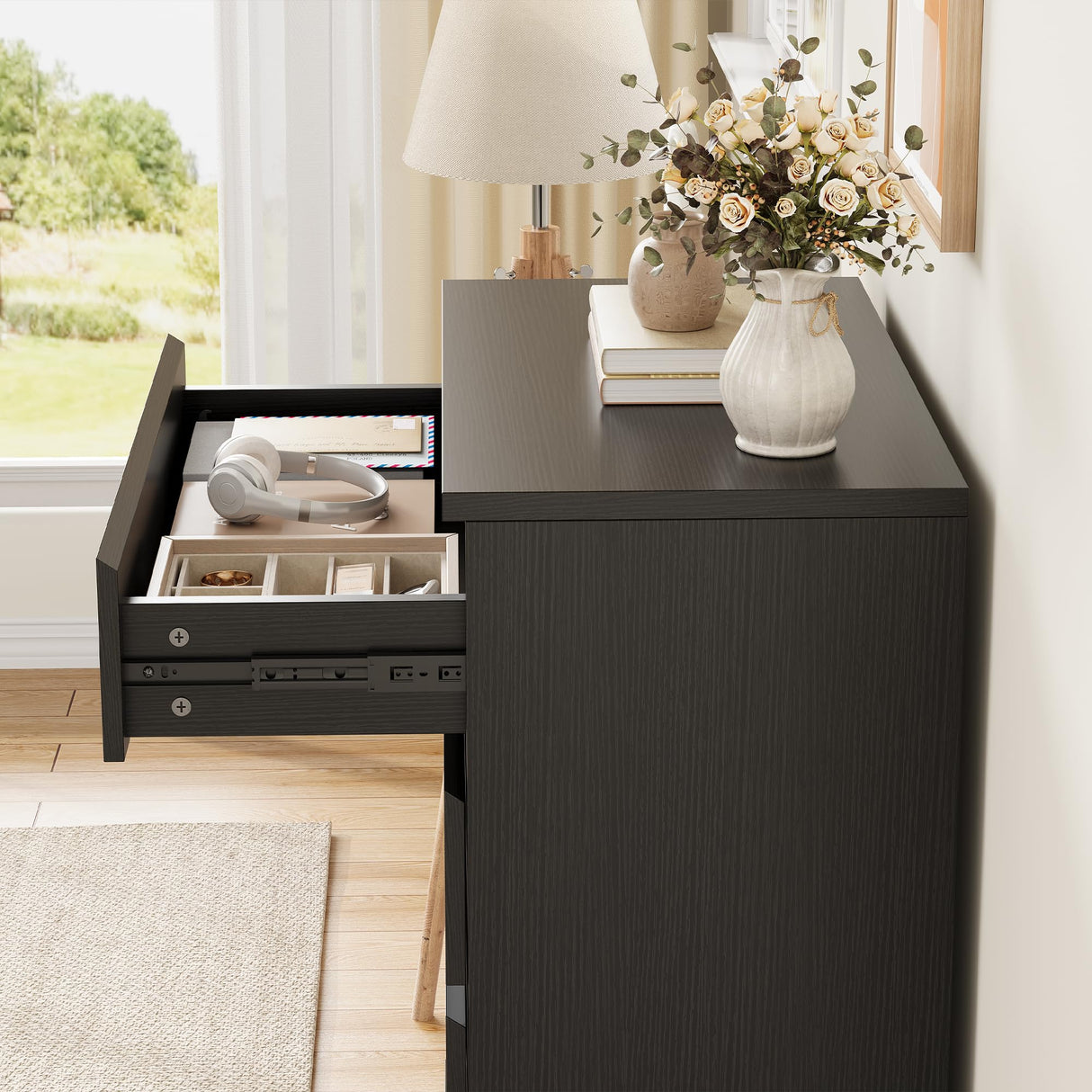 Black Dresser 6 Drawer Dresser for Bedroom, Simply Modern Chest of Drawers
