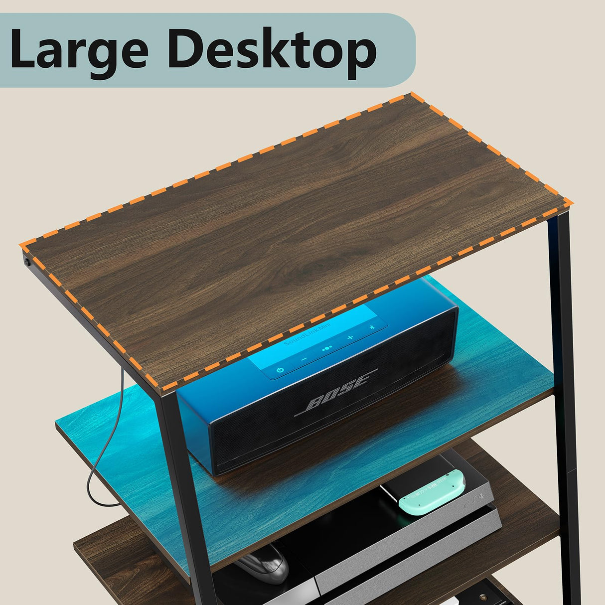 4-Tier AV Media Stand with Charge Station, Corner TV Stand with LED Lights