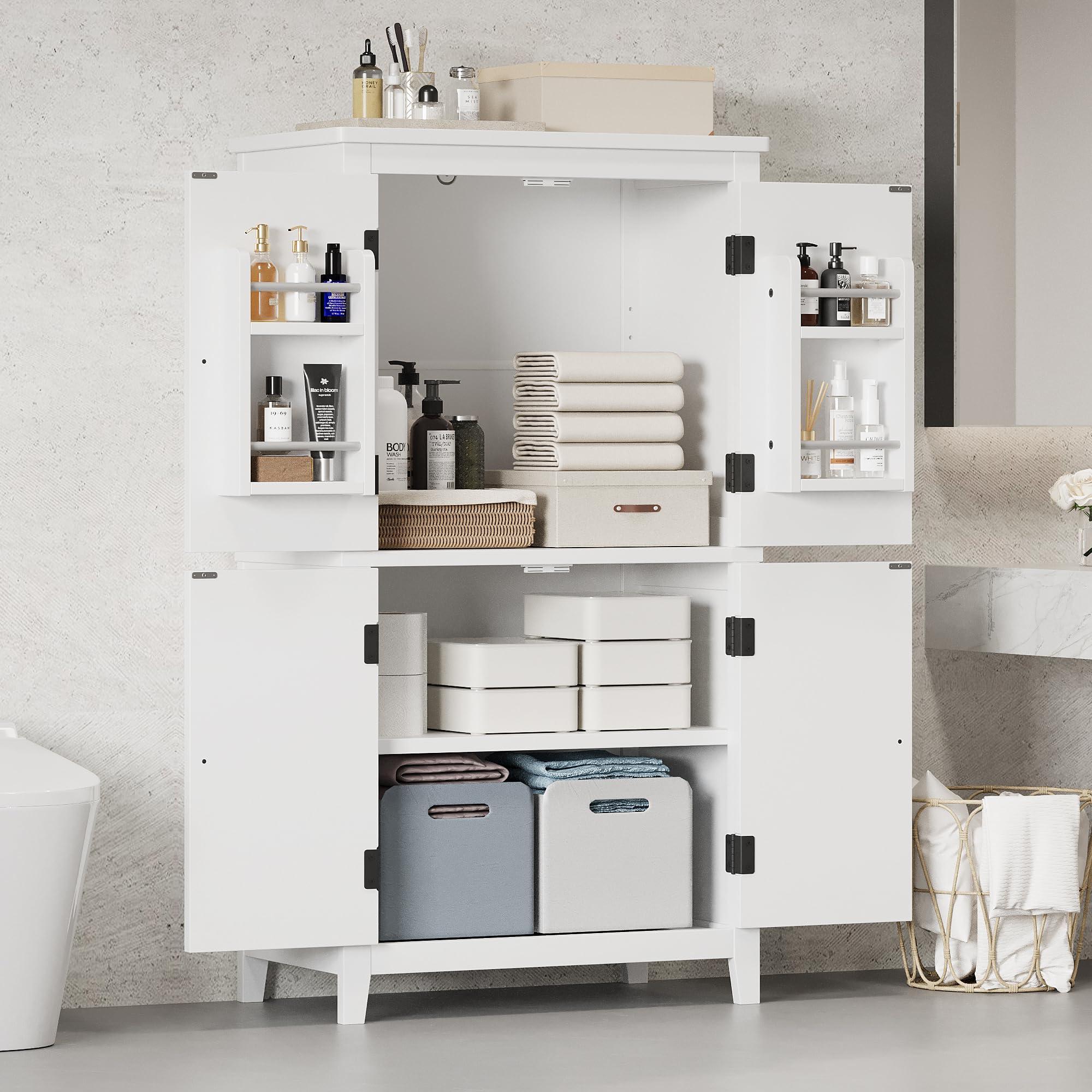 Storage Cabinet with Doors and Shelf Rack