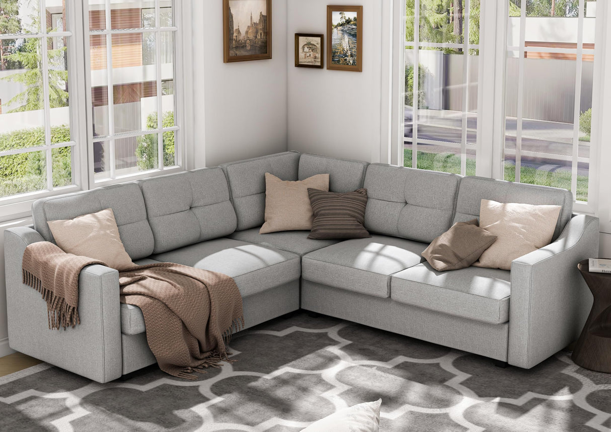 Neoriver 5-Seat L-Shaped Convertible Sectional Sofa – Light Grey