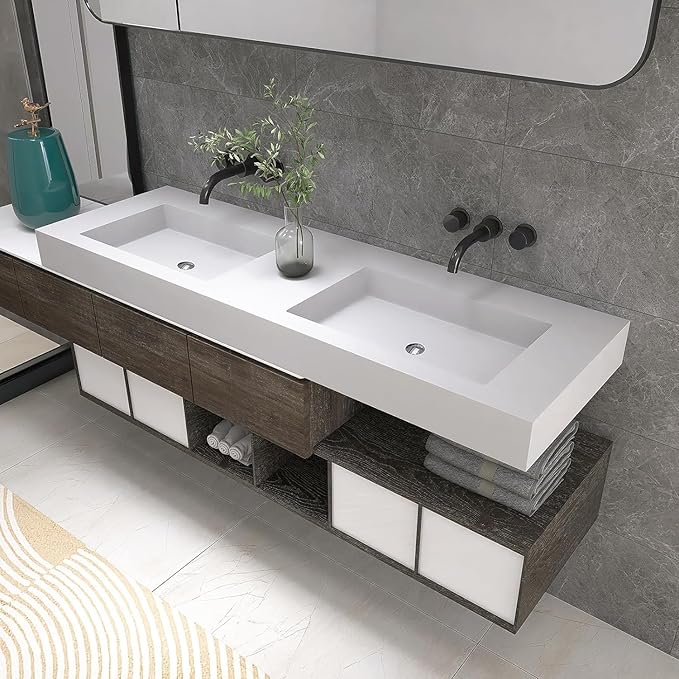 47 inch Wall Mount Floating Vanity with Sink Bathroom Vessel Sink Rectangle Modern