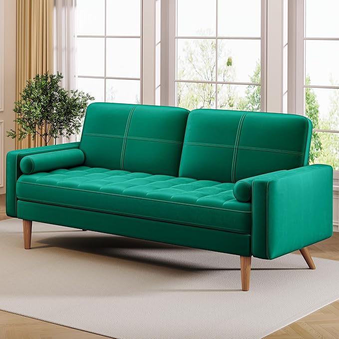 68" Velvet Loveseat Sofa with Tufted Seat - Mid-Century Modern Small Couch