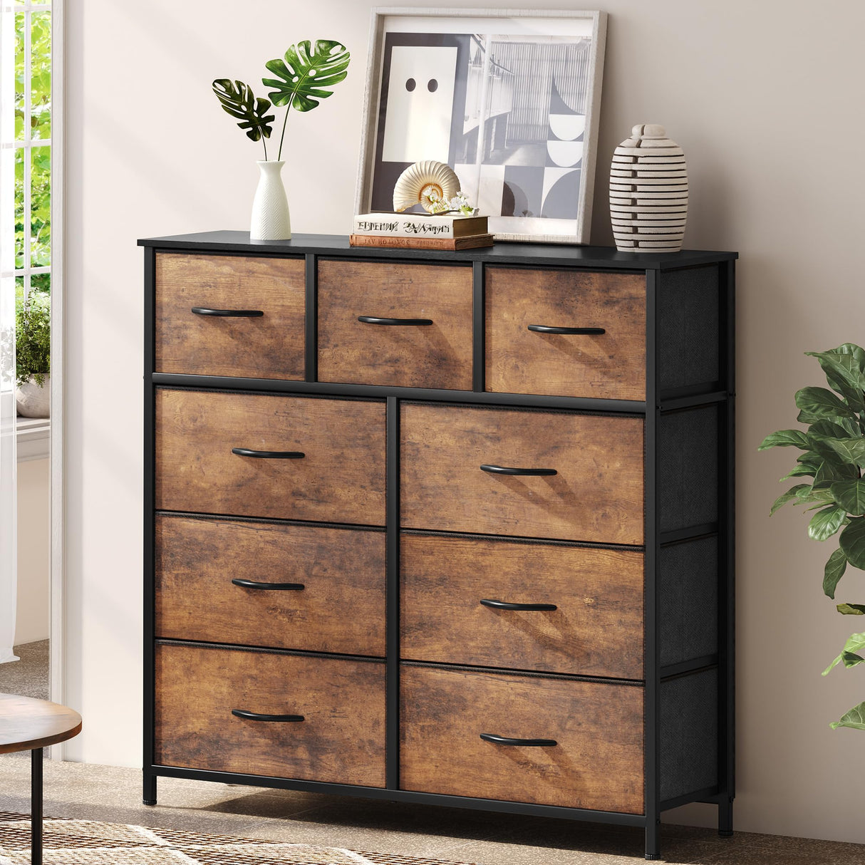 Dresser with 9 Drawers - Fabric Storage Tower