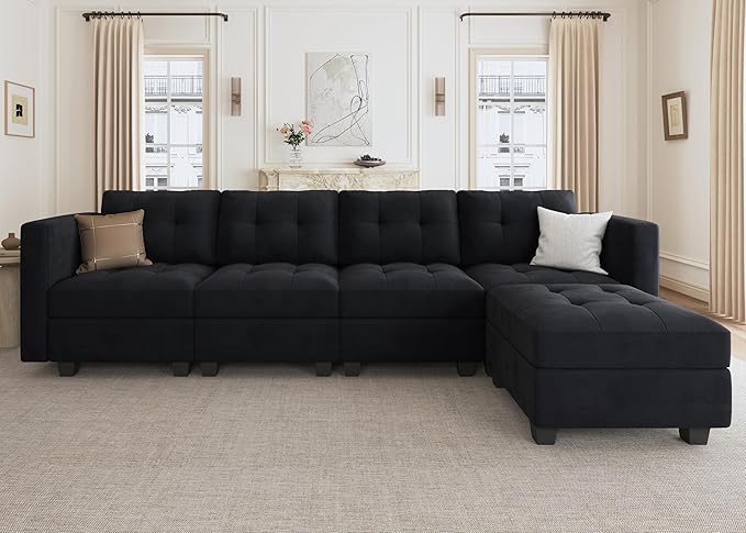 Modular Sectional Sofa with Storage Seat Convertible L Shaped Couch with Chaise Velvet 4 Seater Sofa