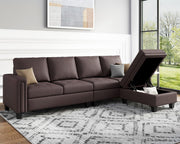 Belffin Faux Leather Convertible Sectional Sofa Couch L Shaped Couch Sofa with Reversible Chaise Leather Corner Sectional 4 Seat Sofa with Storage Ottoman Brown